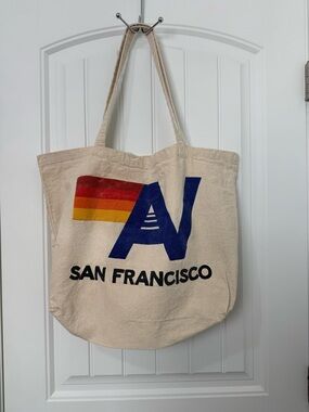 San Francisco Canvas Tote Bag with Retro Stripe Design
